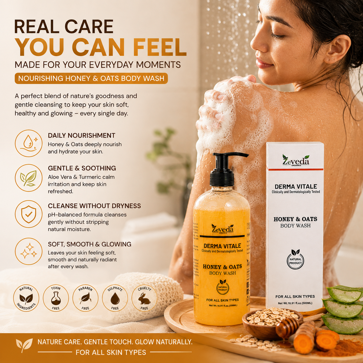 Nourishing Honey & Oats Body Wash with Aloe Vera & Turmeric | SilkGlow™ – 500ml