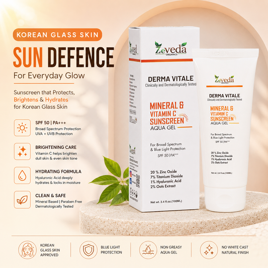 Korean Glass Skin Sunscreen SPF 50 PA+++ with Vitamin C & Hyaluronic Acid – 100ml